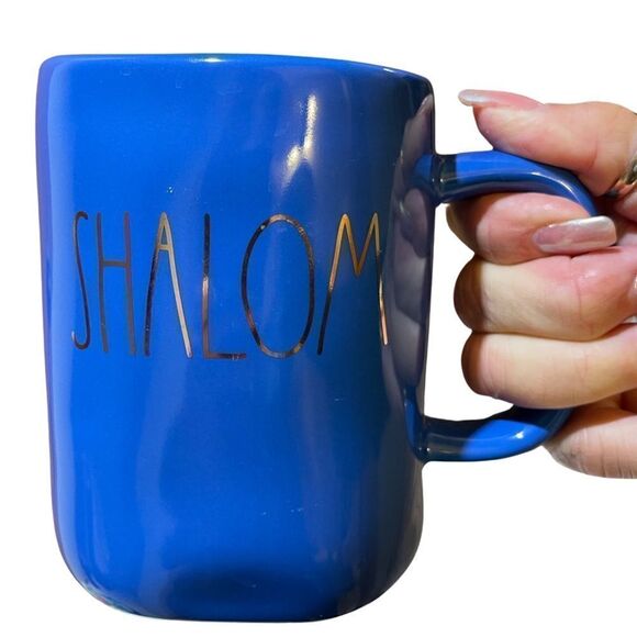 Rae Dunn Coffee Mug Blue & Metallic Gold “Shalom NWOT - Picture 2 of 9